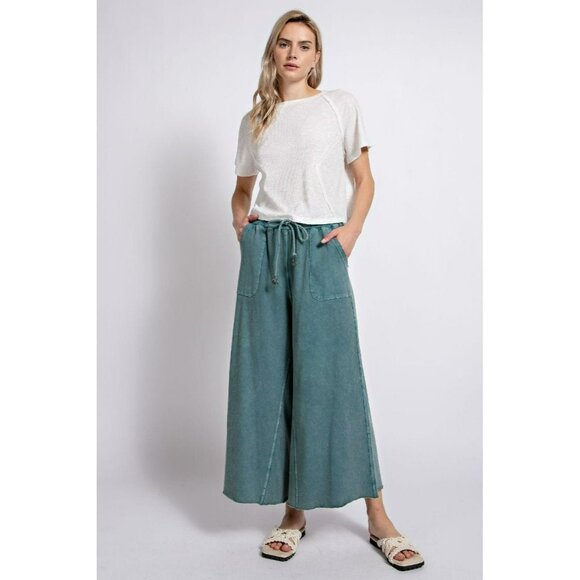 Stay Comfy Wide Leg Comfy Pants in Teal Green - Picture 6 of 6